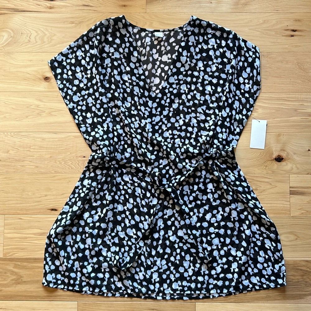 NWT Black and White Spotted Sheer Tunic/Cover-Up | Large